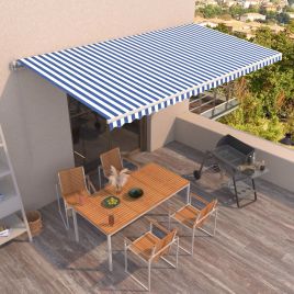 Manual Retractable Awning 600x350cm Blue and White
