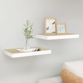 Floating Wall Shelves 2 Pieces Oak and White 40x23x3.8 cm MDF