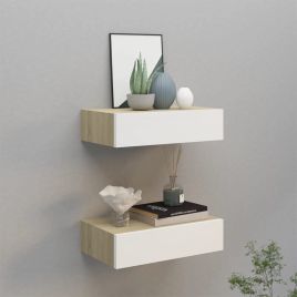 Wall Drawer Shelves 2 pcs Oak and White 40x23.5x10cm MDF