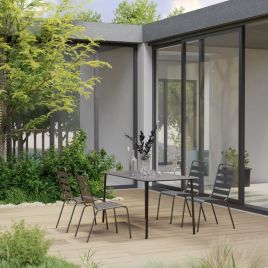 5 Piece Garden Dining Set Steel Dark Grey