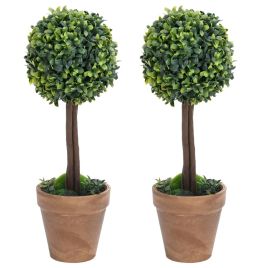 Artificial Boxwood Plants 2 Pcs with Pots Ball Shaped Green 41cm