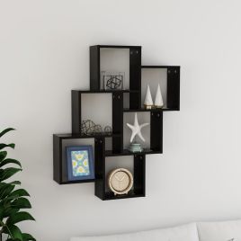 Wall Cube Shelf Black 78x15x93 cm Engineered Wood
