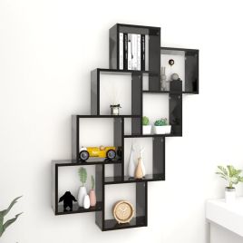 Wall Cube Shelf Black 90x15x119 cm Engineered Wood