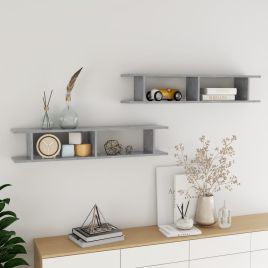Wall Shelf 2 pcs Concrete Grey 105x18x20 cm Engineered Wood