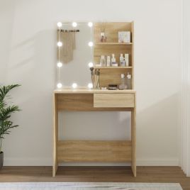 Dressing Table with LED Sonoma Oak 74.5x40x141cm Engineered Wood
