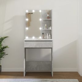 Dressing Table with LED Concrete Grey 60x40x140cm