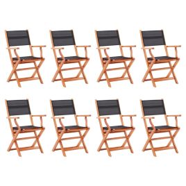 Folding Garden Chairs 8 pcs Black Solid Eucalyptus Wood&Textilene