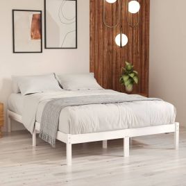 Bed Frame White Solid Wood 135x190 cm Double