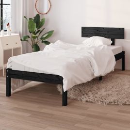 Bed Frame Black Solid Wood Pine 90x200 cm