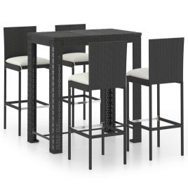 5 Piece Garden Bar Set with Cushions Poly Rattan Black