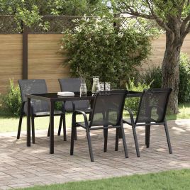 Stackable Garden Chairs 4 Pieces Black Textilene Fabric