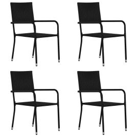 Garden Dining Chairs 4 pcs Stackable Black Poly Rattan - vid-318700