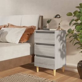 Bed Cabinet with Solid Wood Legs Grey Sonoma 40x35x69cm