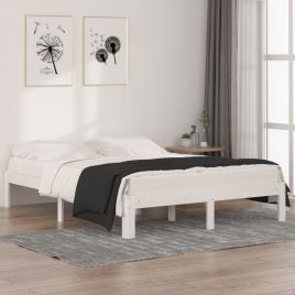 Bed Frame White Solid Wood 150x200 cm King Size