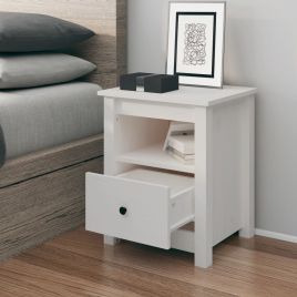 Bedside Cabinet White 40x35x49cm Solid Wood Pine