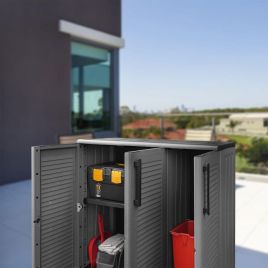 Garden Storage Cabinet Grey and Black 102x37x84 cm PP