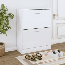 Shoe Cabinet High Gloss White 63x24x81cm Engineered Wood