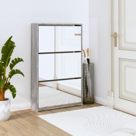 Shoe Cabinet with Mirror 3-Layer Grey Sonoma 63x17x102.5cm