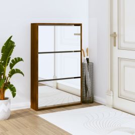 Shoe Cabinet with Mirror 3-Layer Brown Oak 63x17x102.5cm