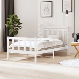 Bed Frame White Solid Wood 100x200 cm