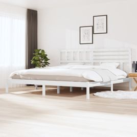 Bed Frame White Solid Wood Pine 200x200 cm