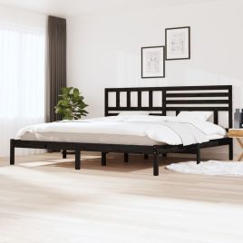 Bed Frame Black Solid Wood Pine 200x200 cm