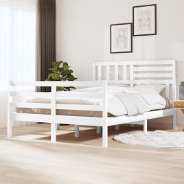 Bed Frame White Solid Wood 140x190 cm