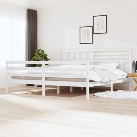 Bed Frame White Solid Wood 200x200 cm