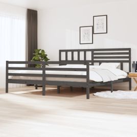 Bed Frame Grey Solid Wood 200x200 cm
