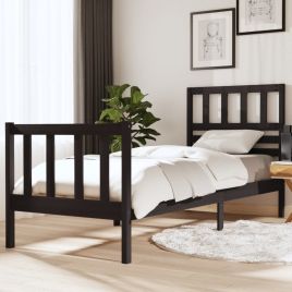 Bed Frame Black 75x190 cm Small Single Solid Wood