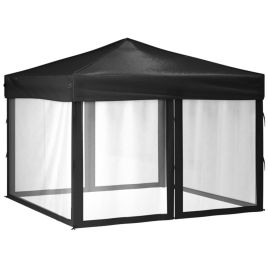 Folding Party Tent with Sidewalls Black 3x3 m