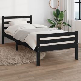 Bed Frame Black Solid Wood 100x200 cm