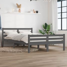 Bed Frame Grey Solid Wood 150x200 cm King Size