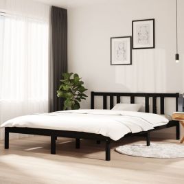 Bed Frame Black Solid Wood 150x200 cm King Size