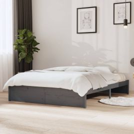 Bed Frame Grey Solid Wood 140x190 cm