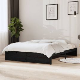 Bed Frame Black Solid Wood 140x190 cm