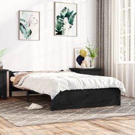 Bed Frame Black Solid Wood 135x190 cm Double