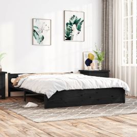 Bed Frame Black Solid Wood 150x200 cm King Size