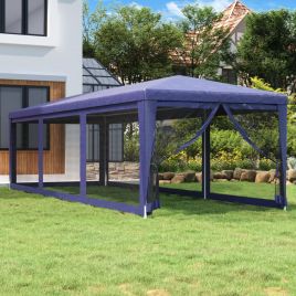 GACRES Party Tent with 8 Mesh Sidewalls 3x9 m HDPE - Blue