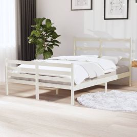 Bed Frame White Solid Wood Pine 120x190 cm Small Double