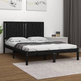 Bed Frame Black Solid Wood Pine 140x190 cm