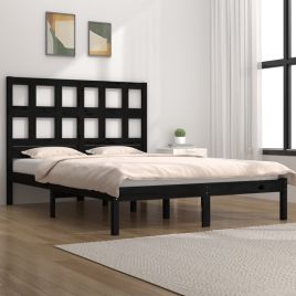 Bed Frame Black Solid Wood Pine 200x200 cm