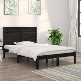 Bed Frame Black Solid Wood 140x190 cm