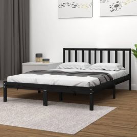 Bed Frame Black Solid Wood Pine 140x190 cm