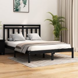 Bed Frame Black Solid Wood 150x200 cm King Size