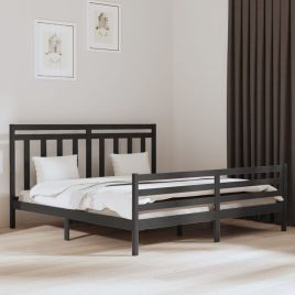 Bed Frame Grey Solid Wood 200x200 cm