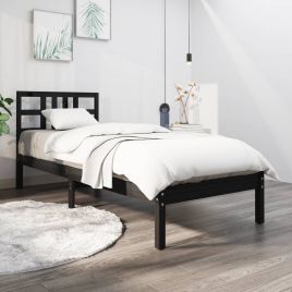 Bed Frame Black Solid Wood 100x200 cm