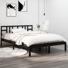Bed Frame Black Solid Wood 200x200 cm