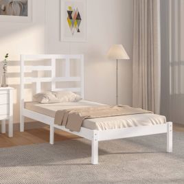 Bed Frame White Solid Wood 90X190 cm Single
