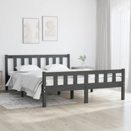 Bed Frame Grey Solid Wood 140x190 cm